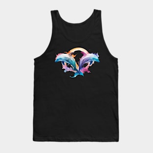 A dynamic dolphin design in a vibrant watercolor style, dolphin gift Tank Top